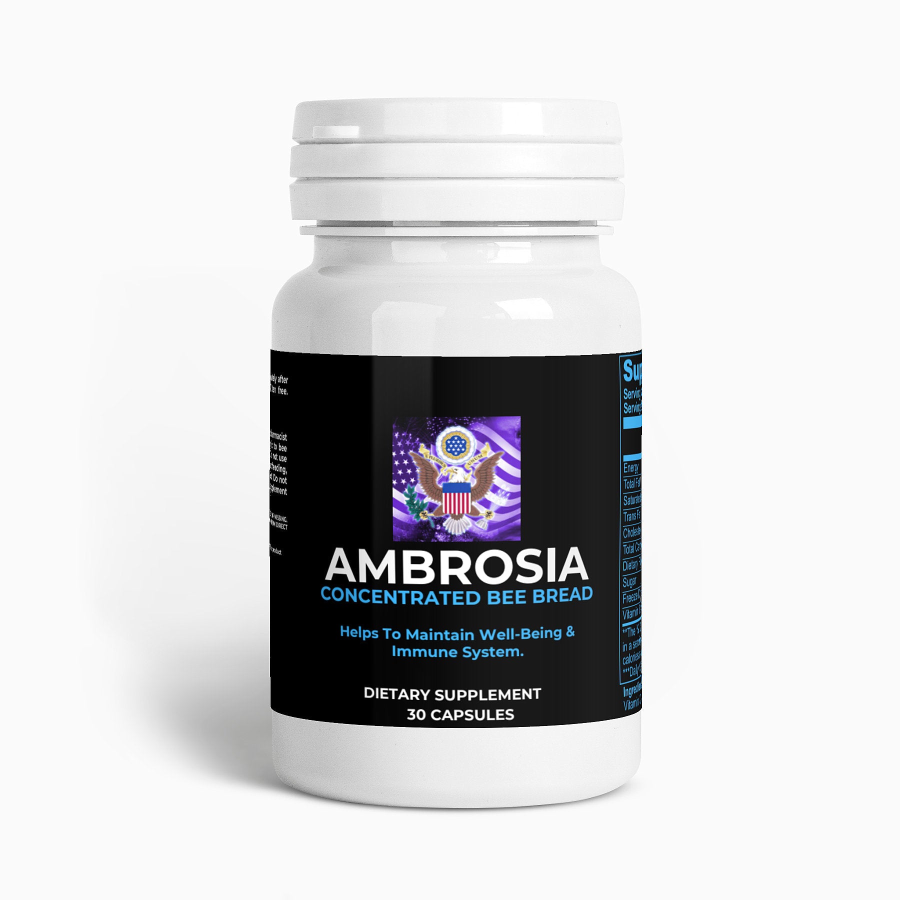 Constitutes - Ambrosia Concentrated Bee Bread. Our Pollen, Nectar, & Enzyme Blend. Each Capsule is Designed to Bring You Vitamins, MicroElements, PolyPhenols,, UnSaturated Fatty Acids, and Antioxidants for Optimized Health, Immunity, & Energy.