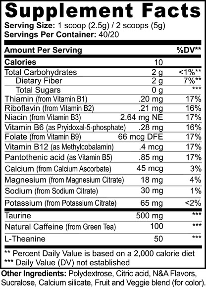 Constitutes - Melon Pre-Workout 3.5 oz. Supplement Label. 40 Servings of Balanced Boost, Sugar-Free Formulation, To Sustain Energy & Focus.