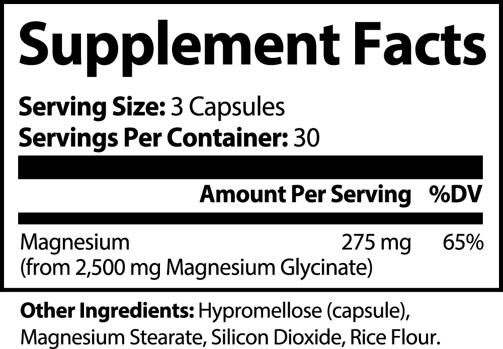 Constitutes - Magnesium Glycinate. 90 Capsules. 275mg Serving. Supplement Label. Optimize Cellular Stress, Reduce Blood Pressure, & Support Your Musculoskeletal System.