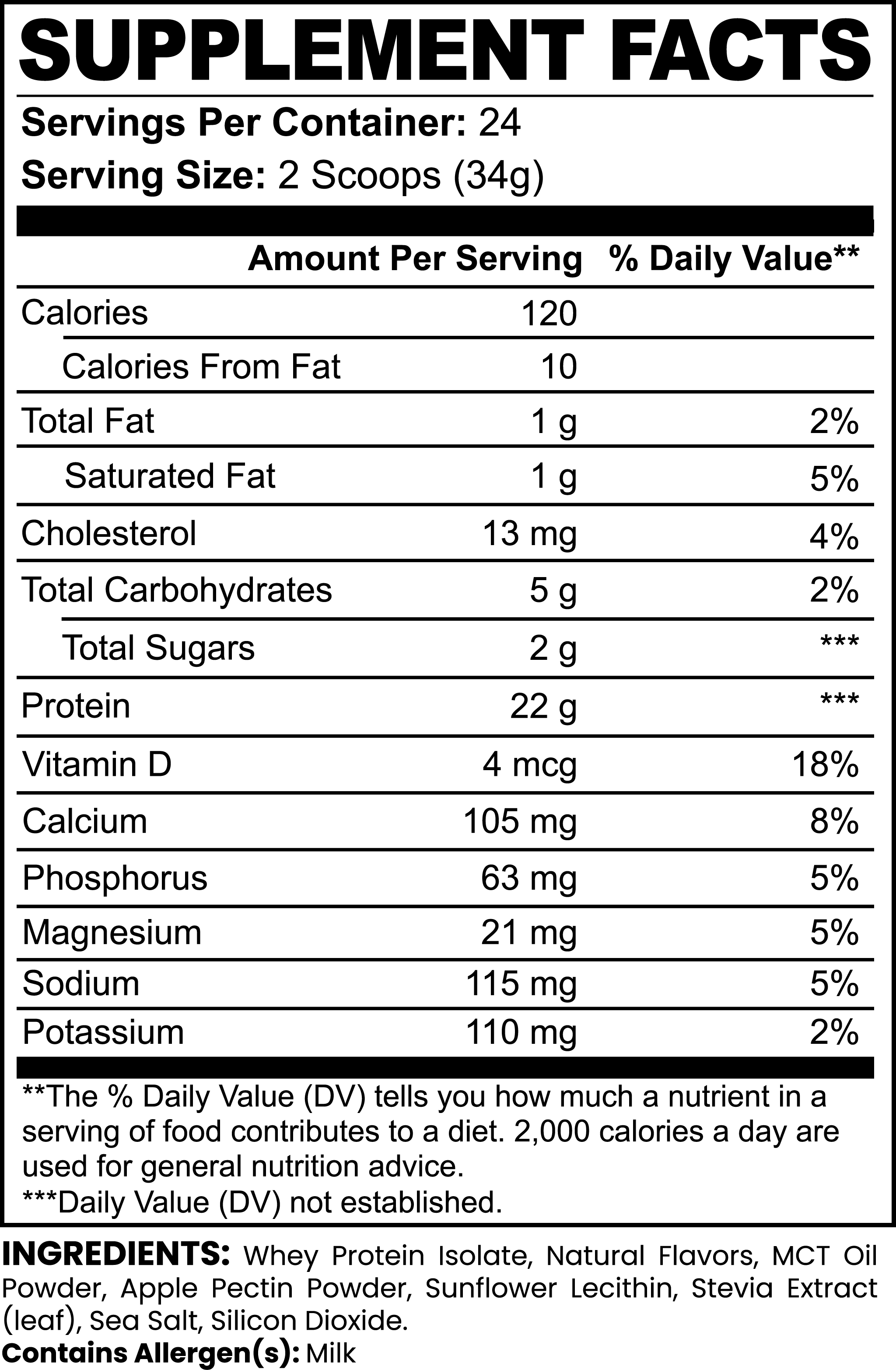 Constitutes - Whey Protein Isolate 2 lbs. Vanilla. Supplement Label. 24 Servings of Our Rich, Decadent Chocolate Whey Protein Isolate Delivers The Cleanest & Purest Form of Whey Protein For Muscle Growth & Recovery.