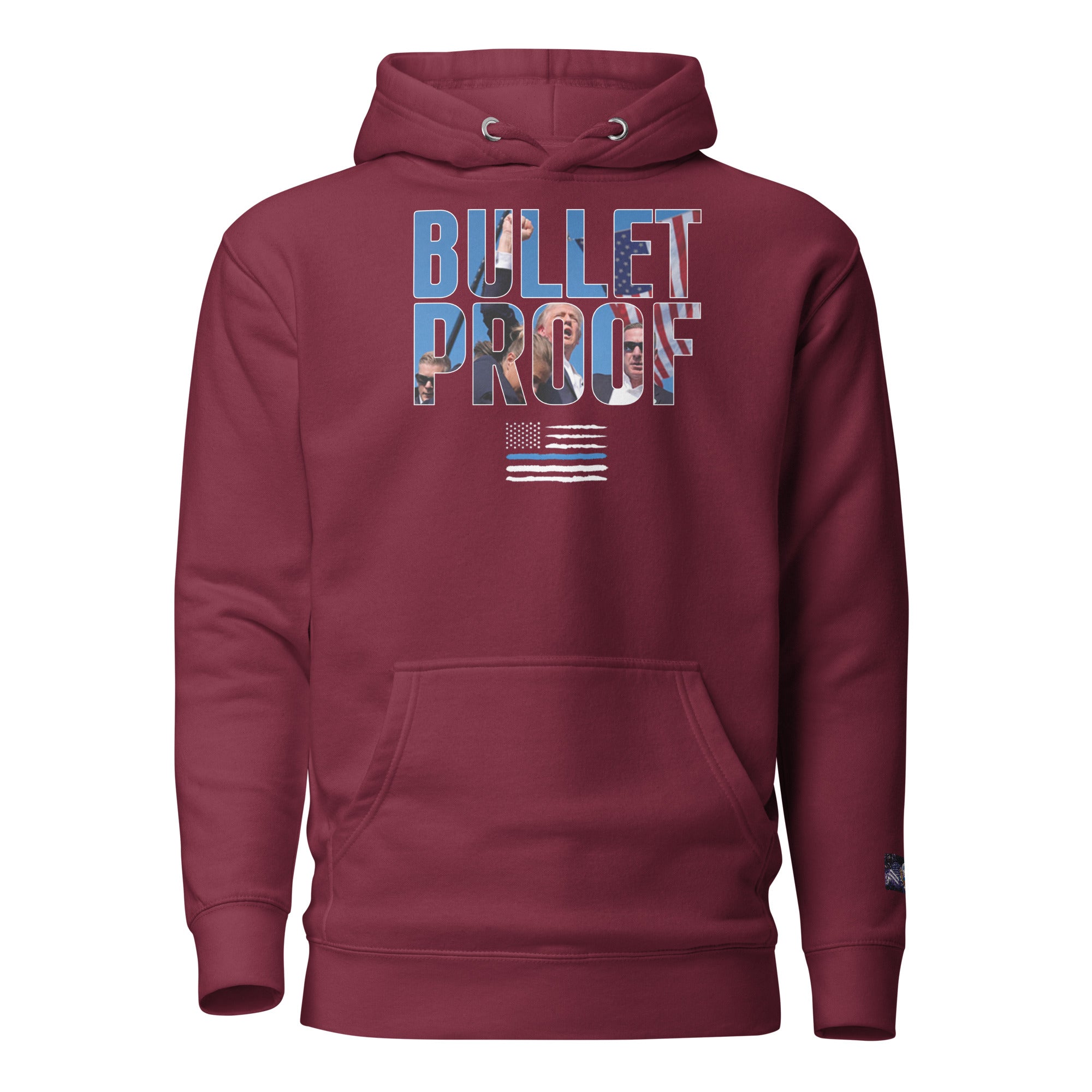 Constitutes - Bullet Proof Political Hoodie. Maroon. Unstoppable. Invincible. Divine Intervention.