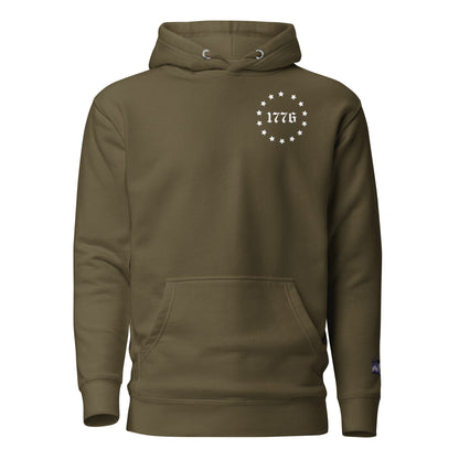 Constitutes - 1776 Political Hoodie. Military Green. Sic Semper Tyrannis.