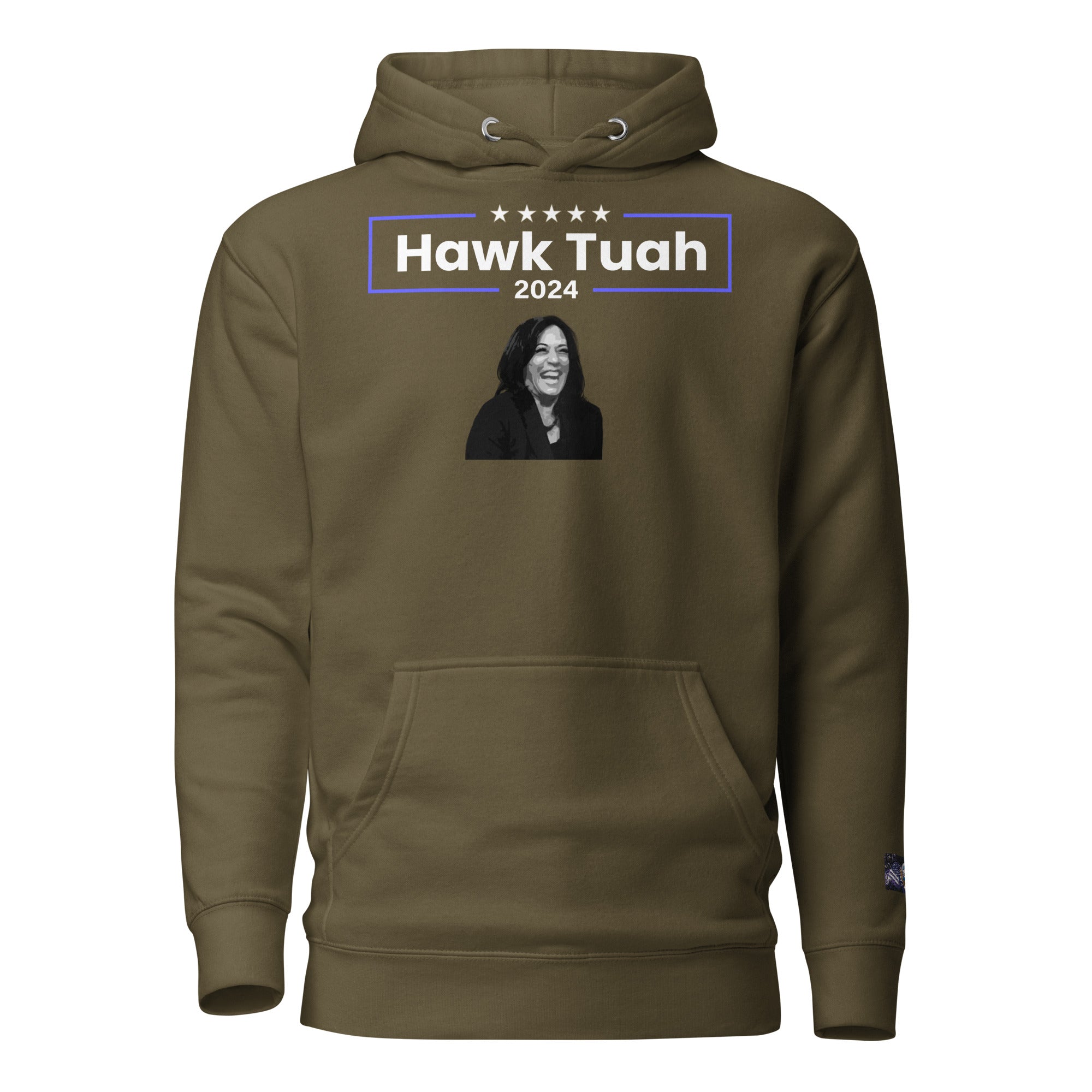 Constitutes - Hawk Tuah Political Hoodie. Military Green. Spit On That Thang.