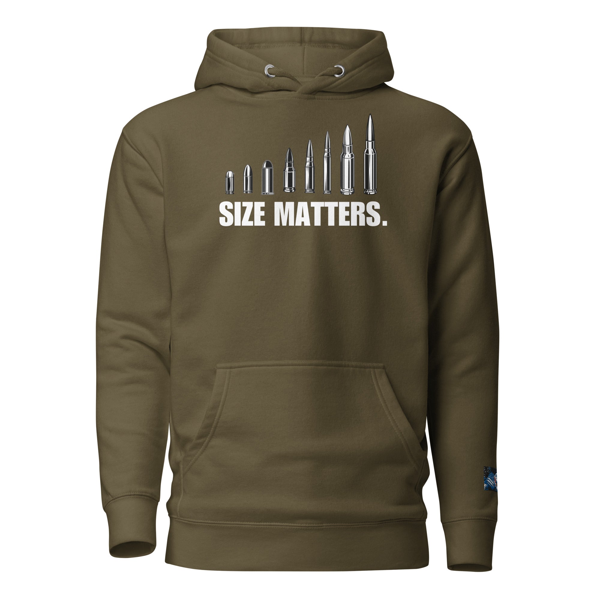 Constitutes - Size Matters Political Hoodie. Military Green. The Bigger, The Better.