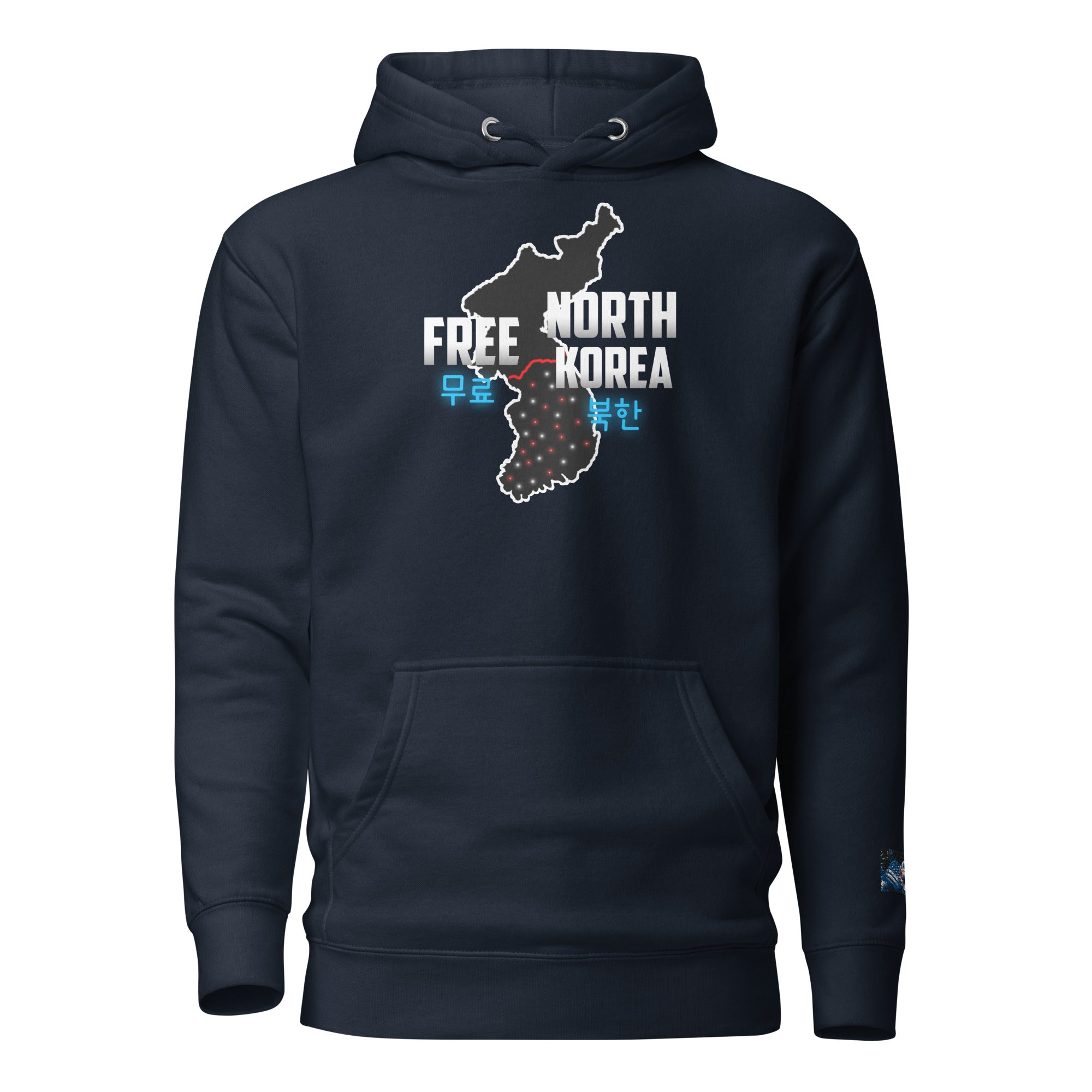 Constitutes - Free North Korea Political Hoodie. Midnight Navy. Isolated. Indoctrinated. Prison.