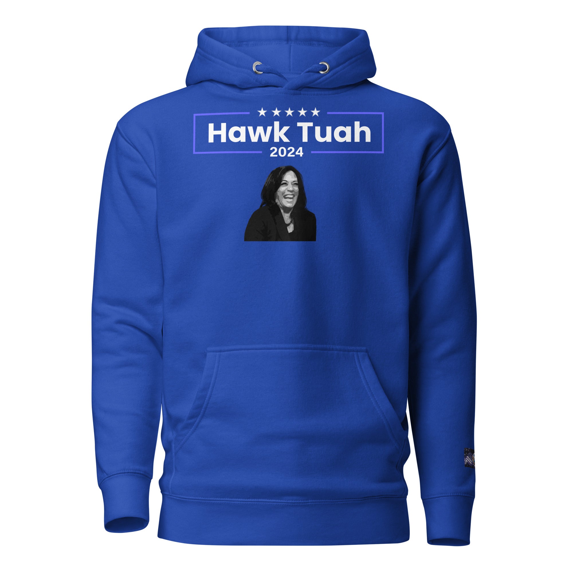 Constitutes - Hawk Tuah Political Hoodie. Royal Blue. Spit On That Thang.