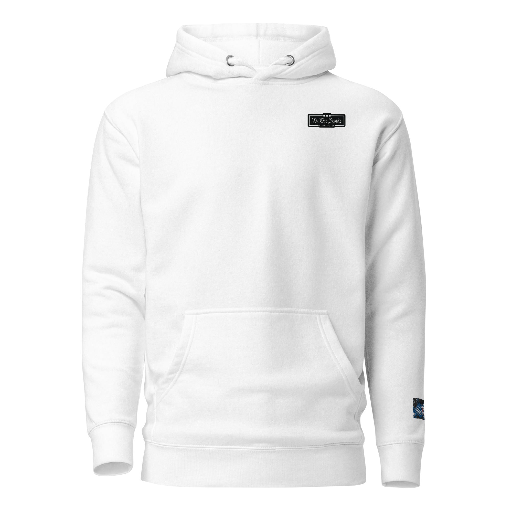 Constitutes - We The People Micro Political Hoodie. White. Individual Rights. Law & Order. Meritocracy.