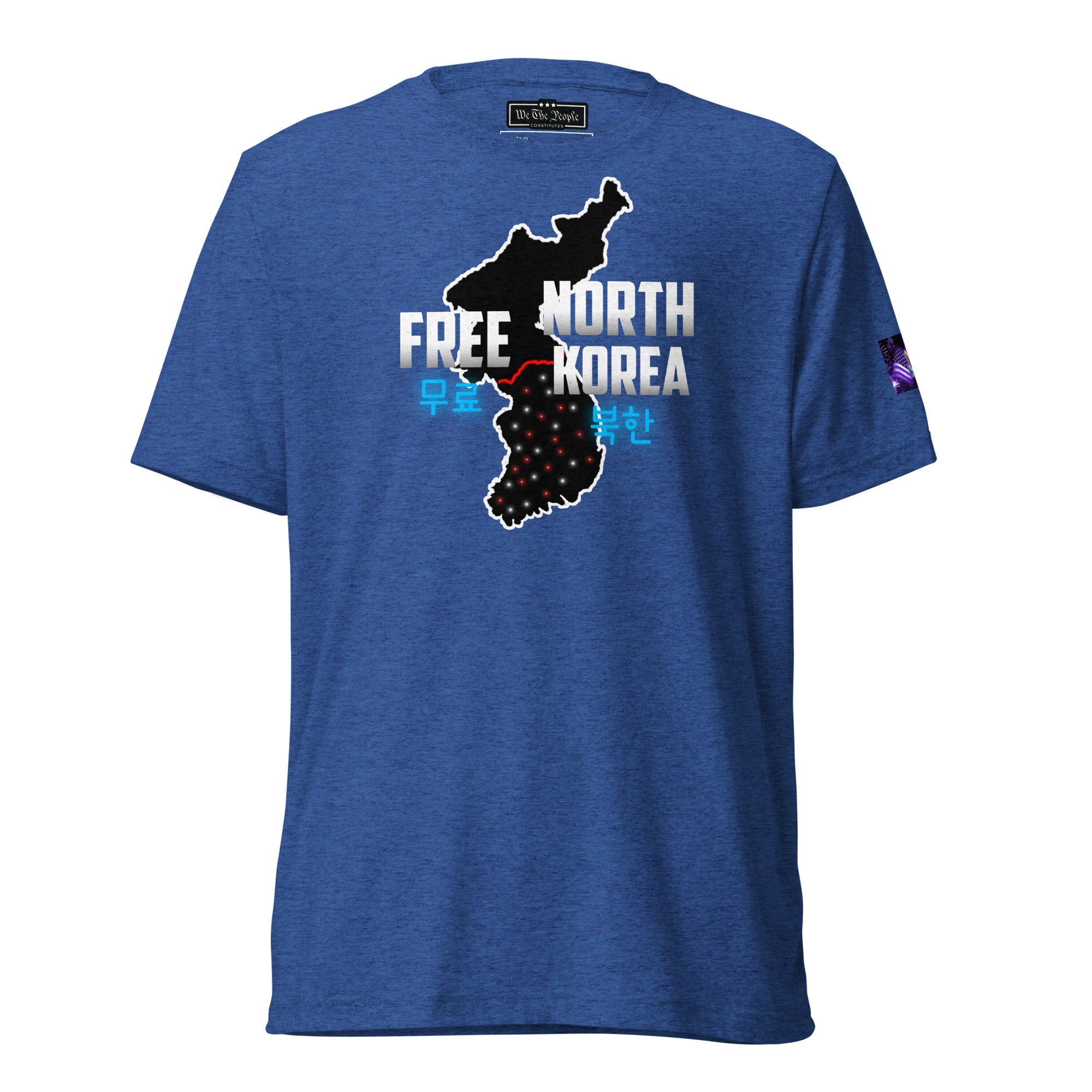 Constitutes - Free North Korea Political Shirt. Royal Blue. Isolated. Indoctrinated. Prison.